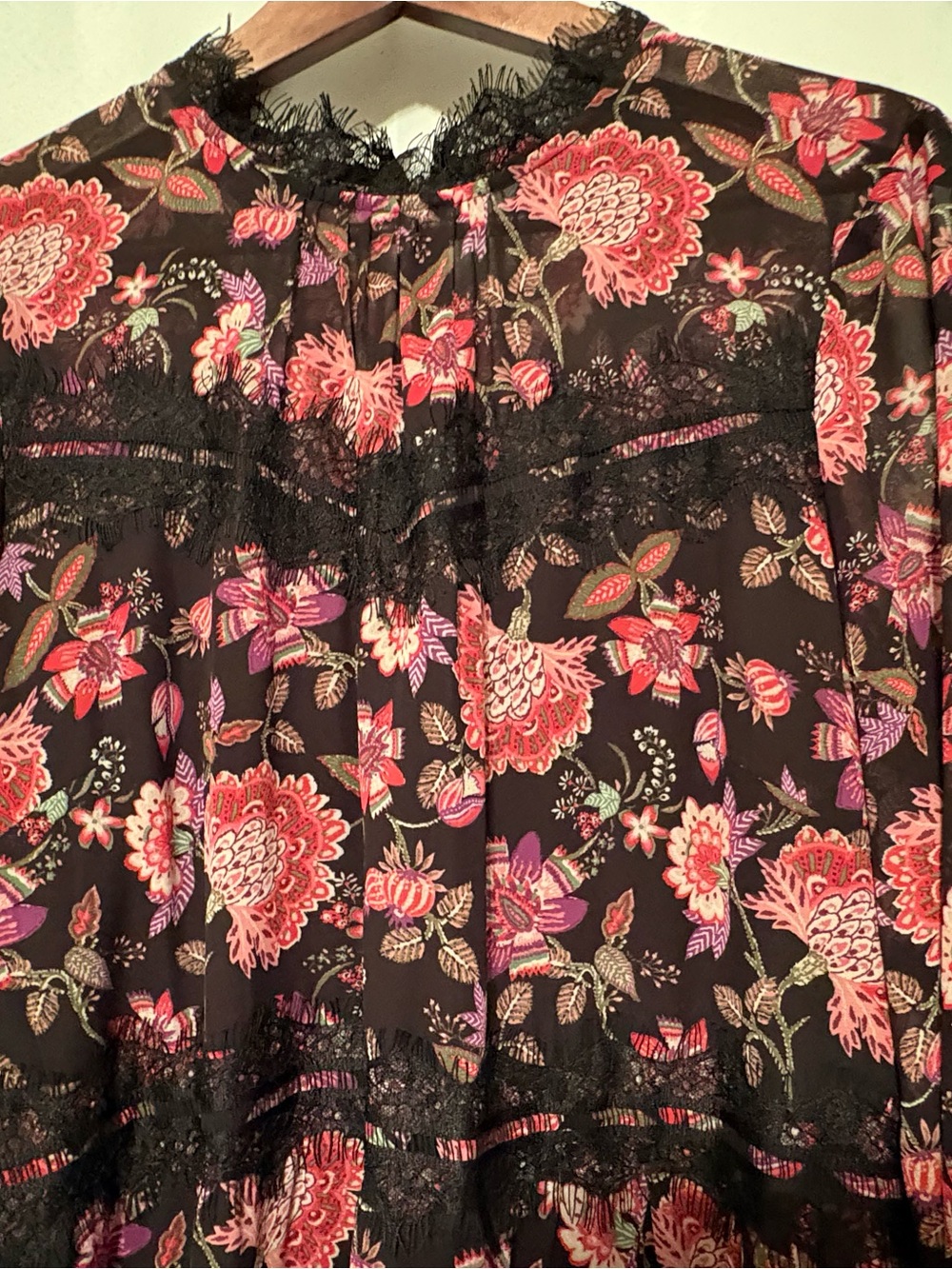 Ninewest Black and Pink Floral Long-Sleeve Dress - Picture 5 of 6